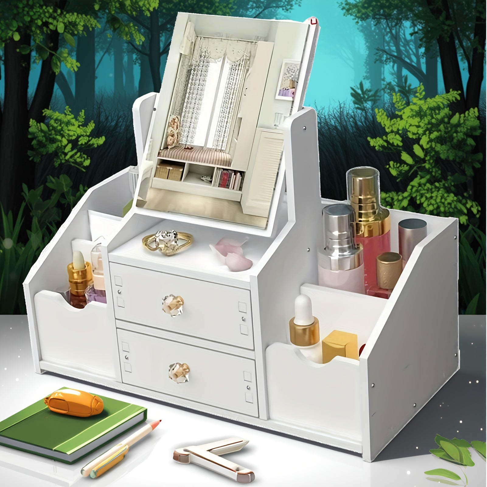 Wooden Vanity Makeup Organizer منظم مكياج خشبي