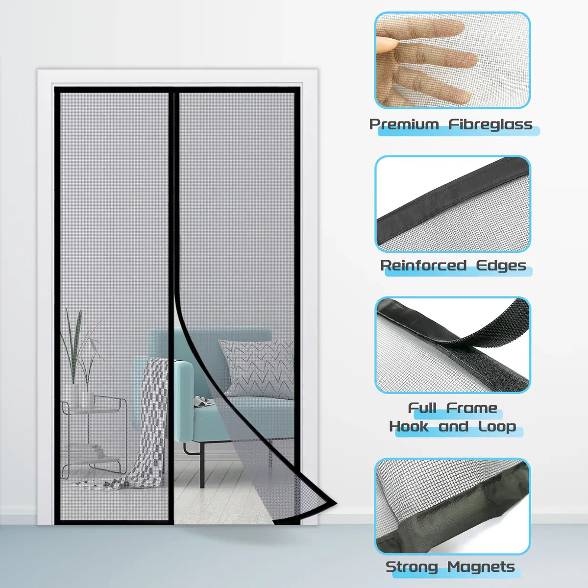 Mesh Screen Door Magnetic Anti Mosquito Curtain ستارة باب شبكية مغناطيسية مانعة للبعوض