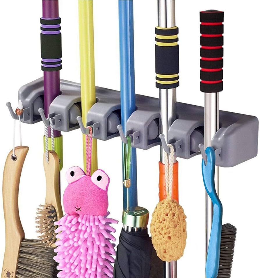 Wall Mount Mop Holder with Hooks Heavy Duty حامل ممسحة جداري بخطاطيف متين