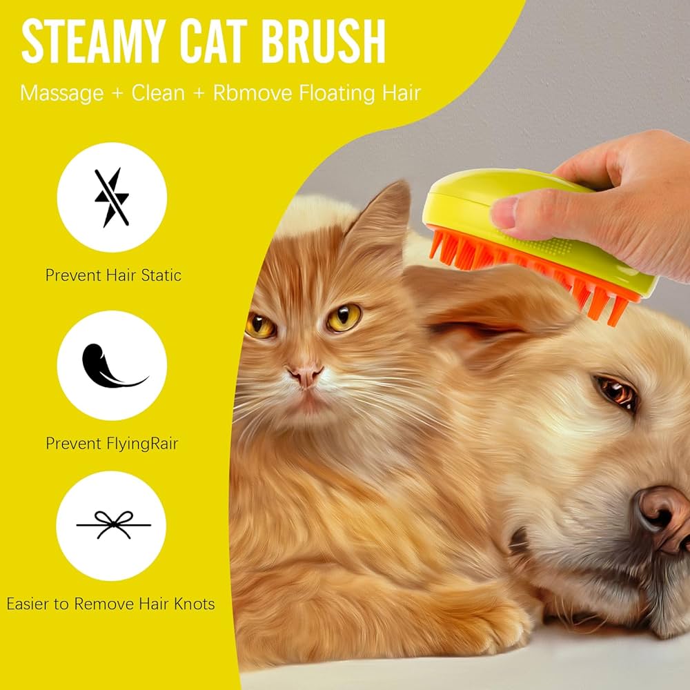 3 in 1 Steamy Pet Grooming Brush Cat & Dog | Rechargeable فرشاة تسريح حيوانات بخارية 3 في 1 | قابلة للشحن