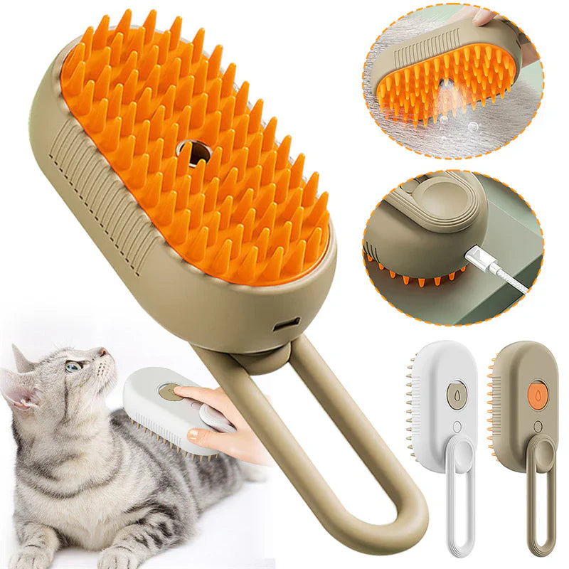 3 in 1 Steamy Pet Grooming Brush Cat & Dog | Rechargeable فرشاة تسريح حيوانات بخارية 3 في 1 | قابلة للشحن