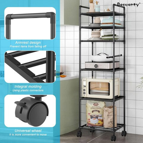 Steel Heavy Duty 6 Tier Rolling Kitchen Storage Shelves رفوف تخزين مطبخ متحركة 6 طوابق فولاذ