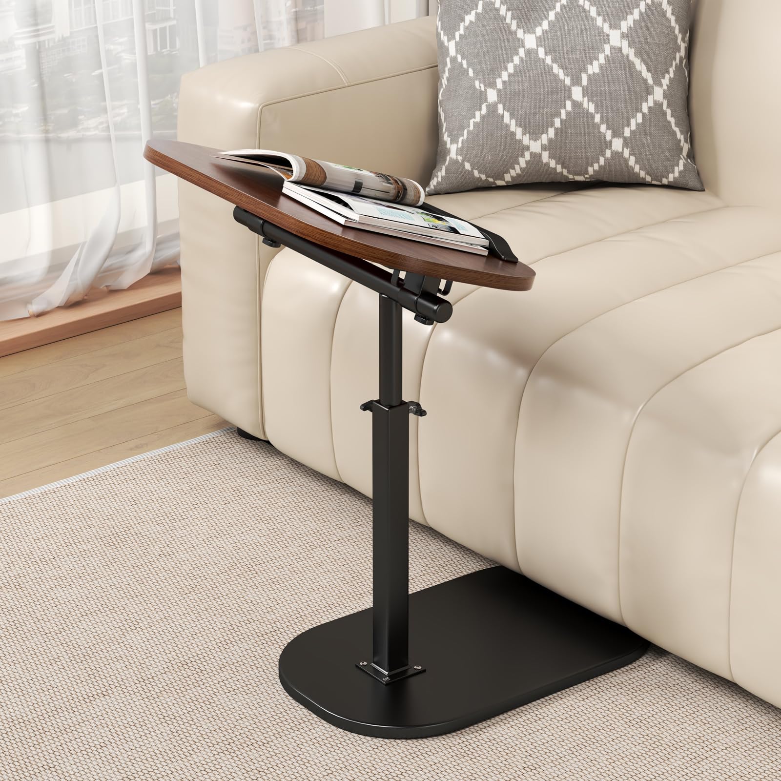 Adjustable Height 360° Swivel C-Shaped Side Table طاولة جانبية قابلة للتعديل