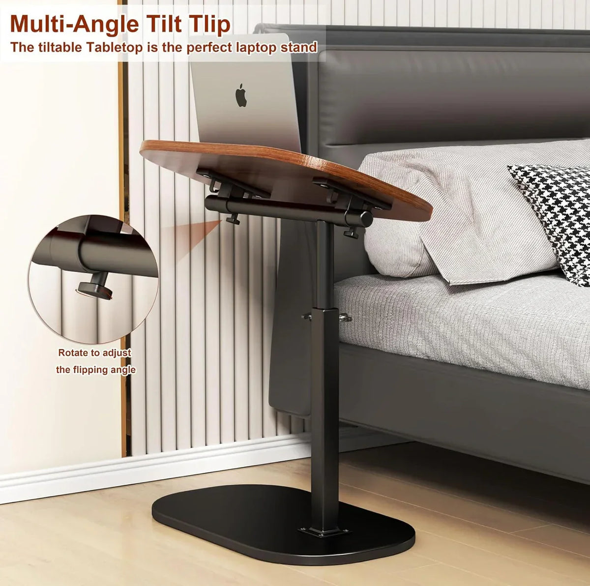 Adjustable Height 360° Swivel C-Shaped Side Table طاولة جانبية قابلة للتعديل