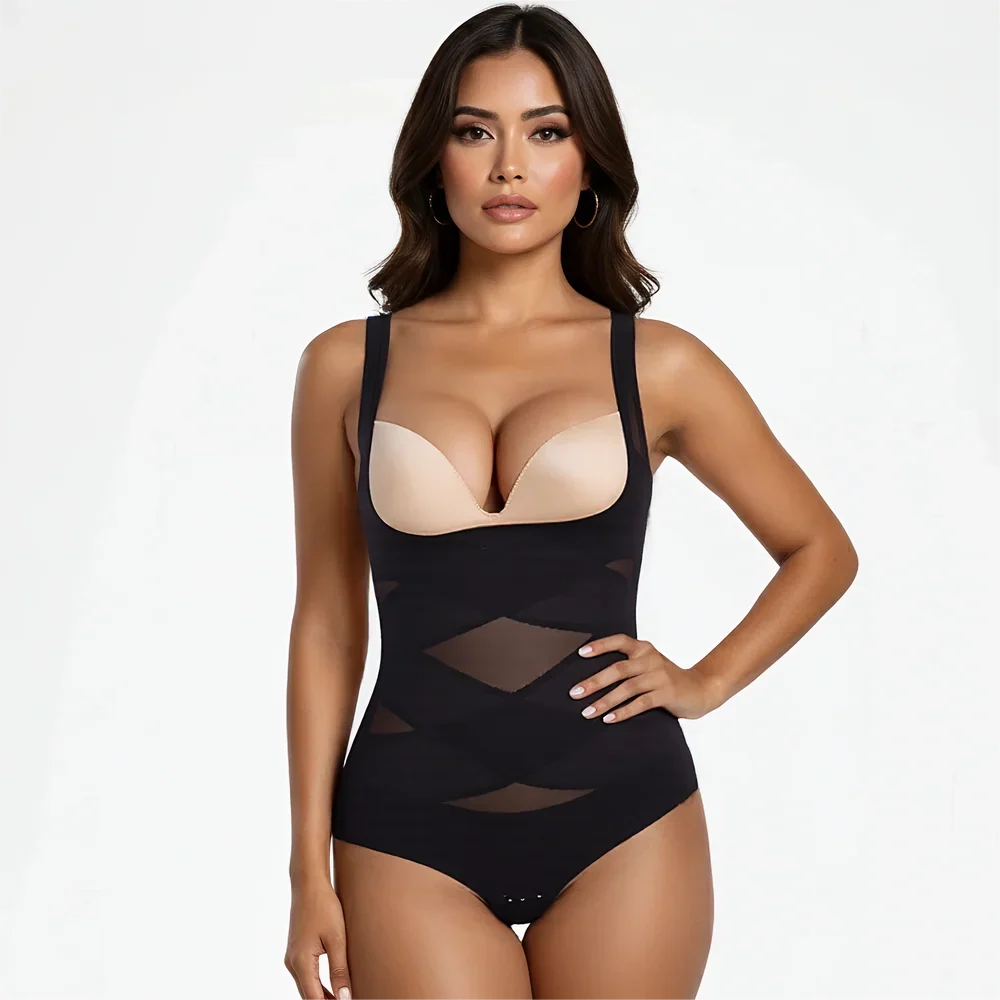 Open Bust Cross Compression Bodysuit