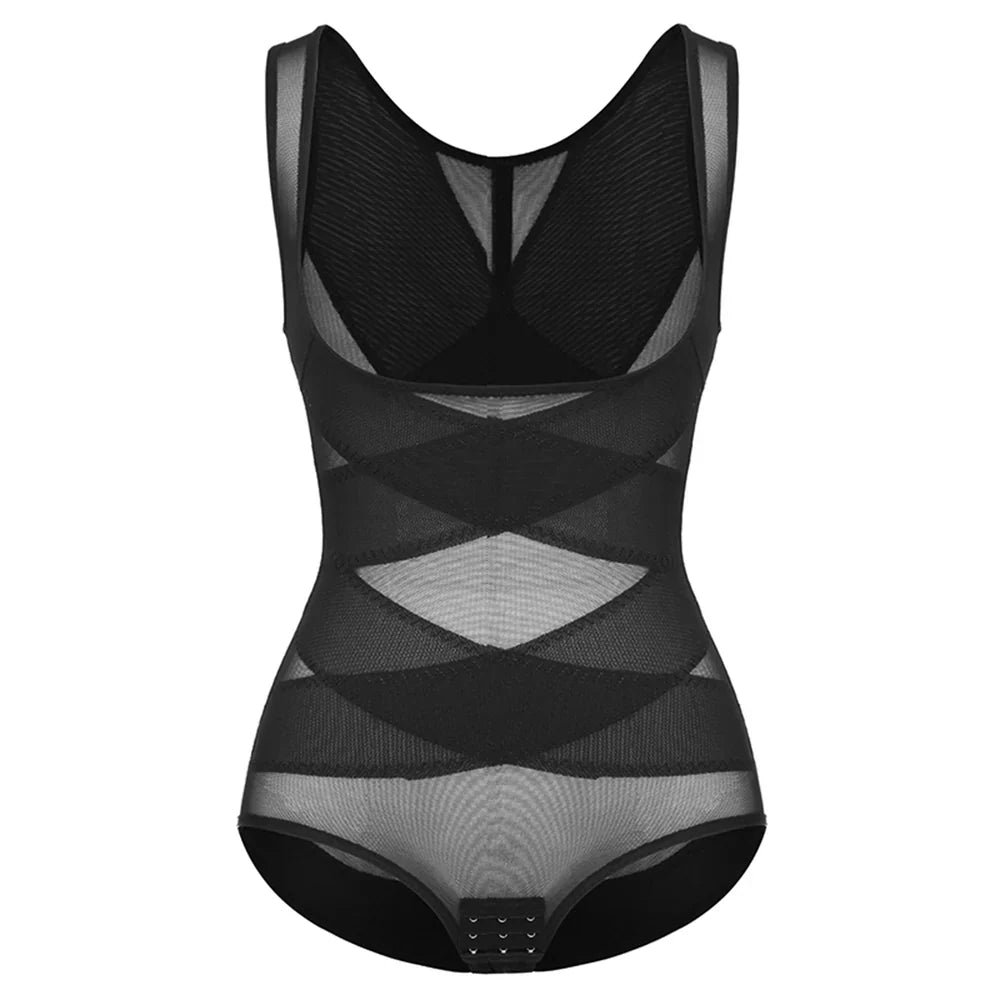 Open Bust Cross Compression Bodysuit