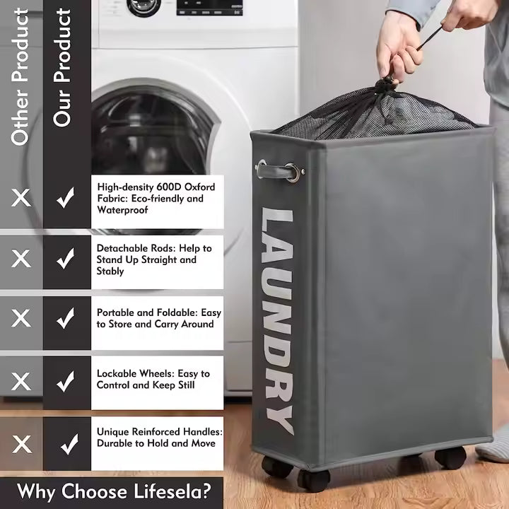 Rolling Mesh Laundry Basket with wheels سلة غسيل شبكية متحركة بعجلات