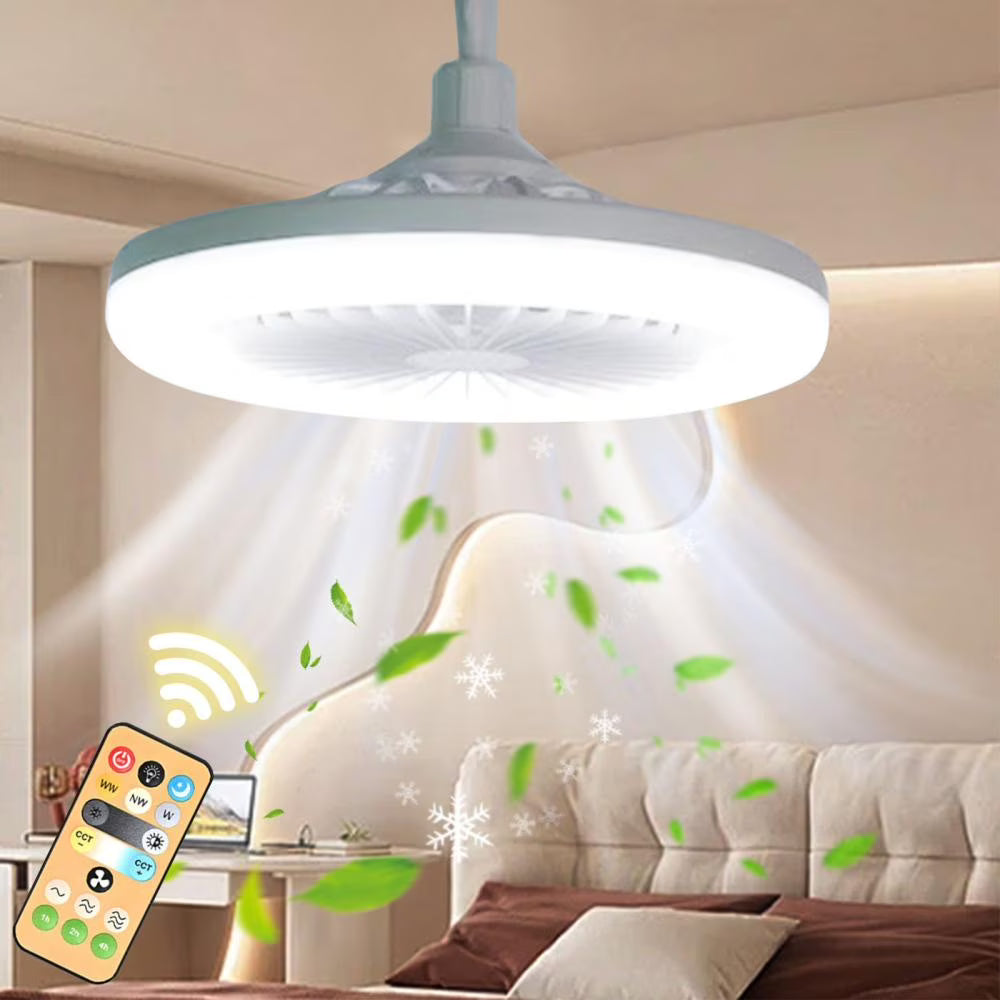 Socket Lamp Fan Light Cooler With Remote Control مروحة مع إضاءة
