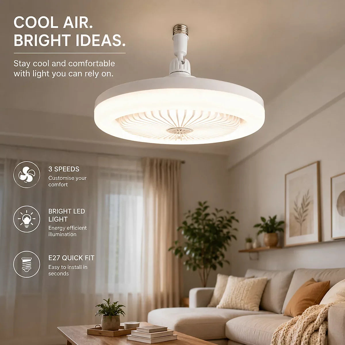 Socket Lamp Fan Light Cooler With Remote Control مروحة مع إضاءة