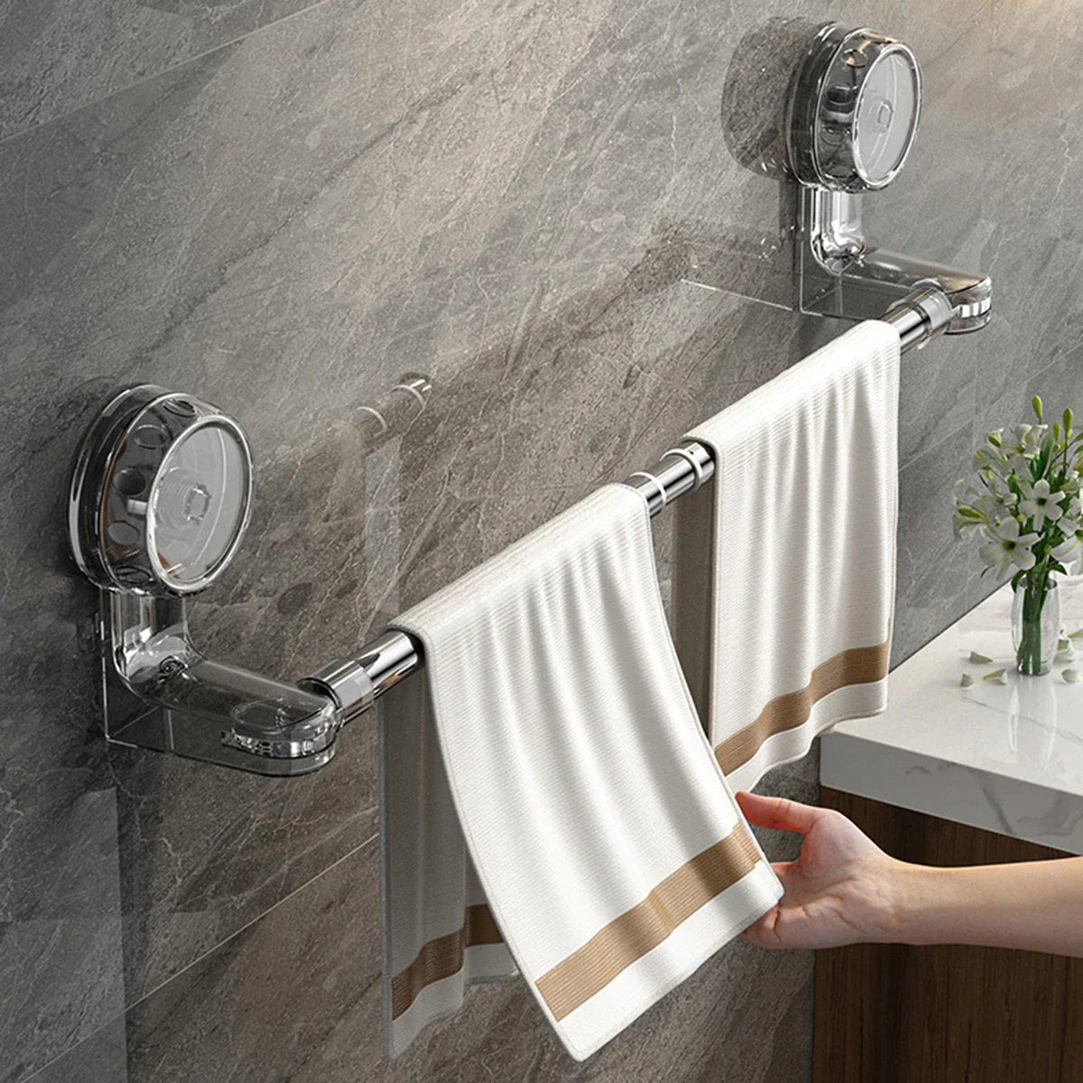 Adjustable Towel Rack – Drill-Free Strong Suction حامل مناشف قابل للتعديل بدون حفر بشفط قوي