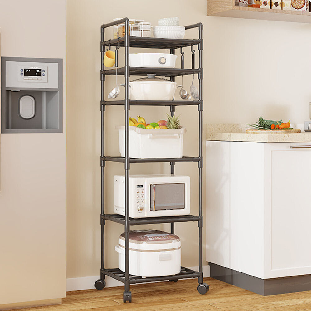 Steel Heavy Duty 6 Tier Rolling Kitchen Storage Shelves رفوف تخزين مطبخ متحركة 6 طوابق فولاذ