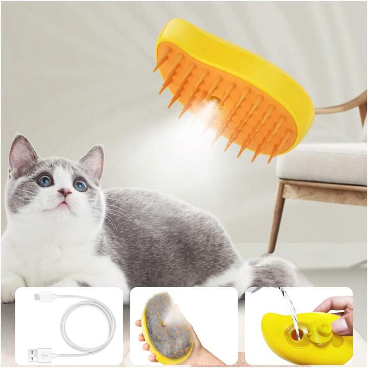 3 in 1 Steamy Pet Grooming Brush Cat & Dog | Rechargeable فرشاة تسريح حيوانات بخارية 3 في 1 | قابلة للشحن