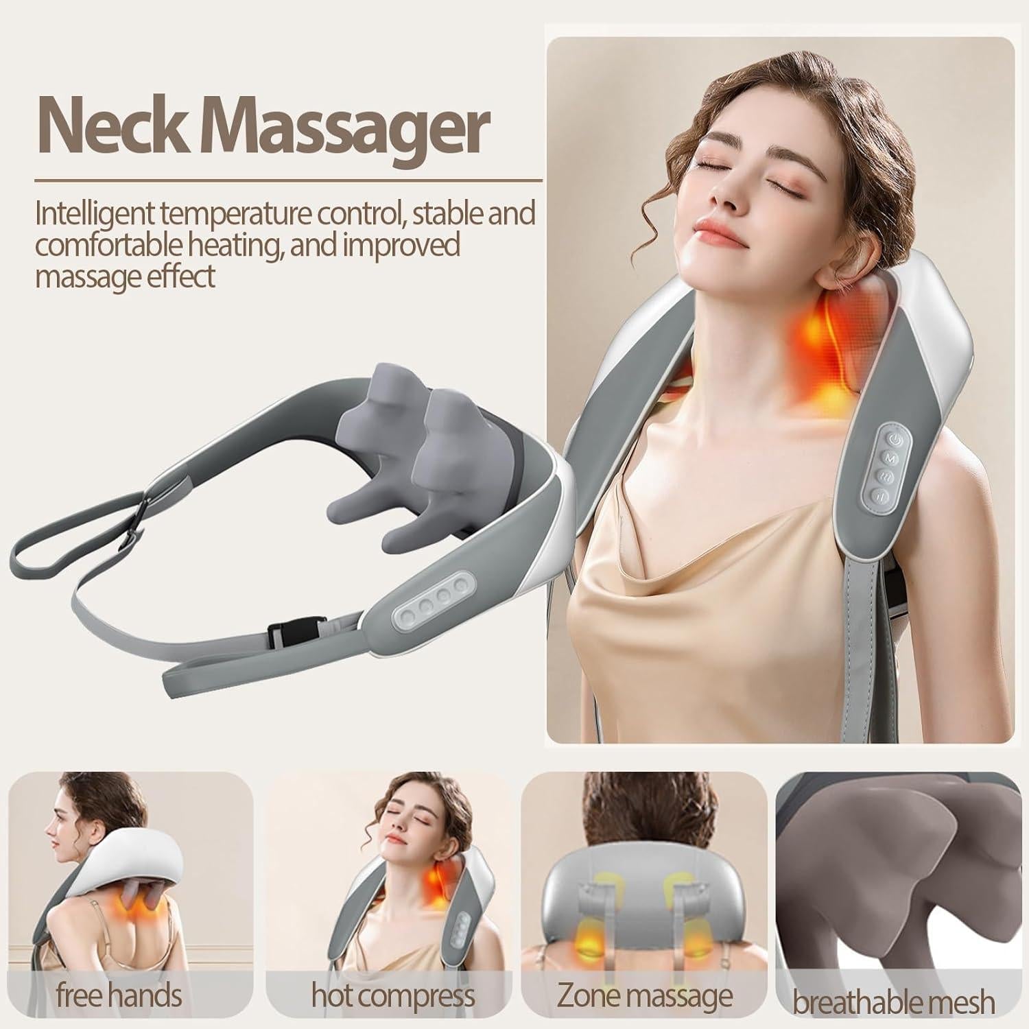 Shiatsu Neck Massager with Heat - Full Body Pain Relief مدلك رقبة شياتسو بالحرارة لتخفيف آلام الجسم