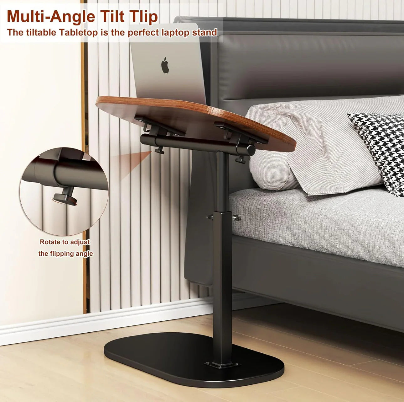 Adjustable Height 360° Swivel C-Shaped Side Table طاولة جانبية قابلة للتعديل