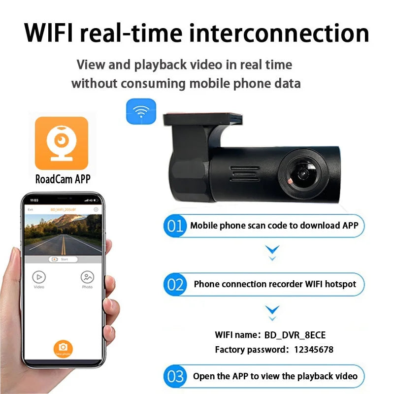 Car Wi-Fi Dash Cam Mini Hidden 1080P كاميرا سيارة مخفية مصغيرة 1080P بوايفاي