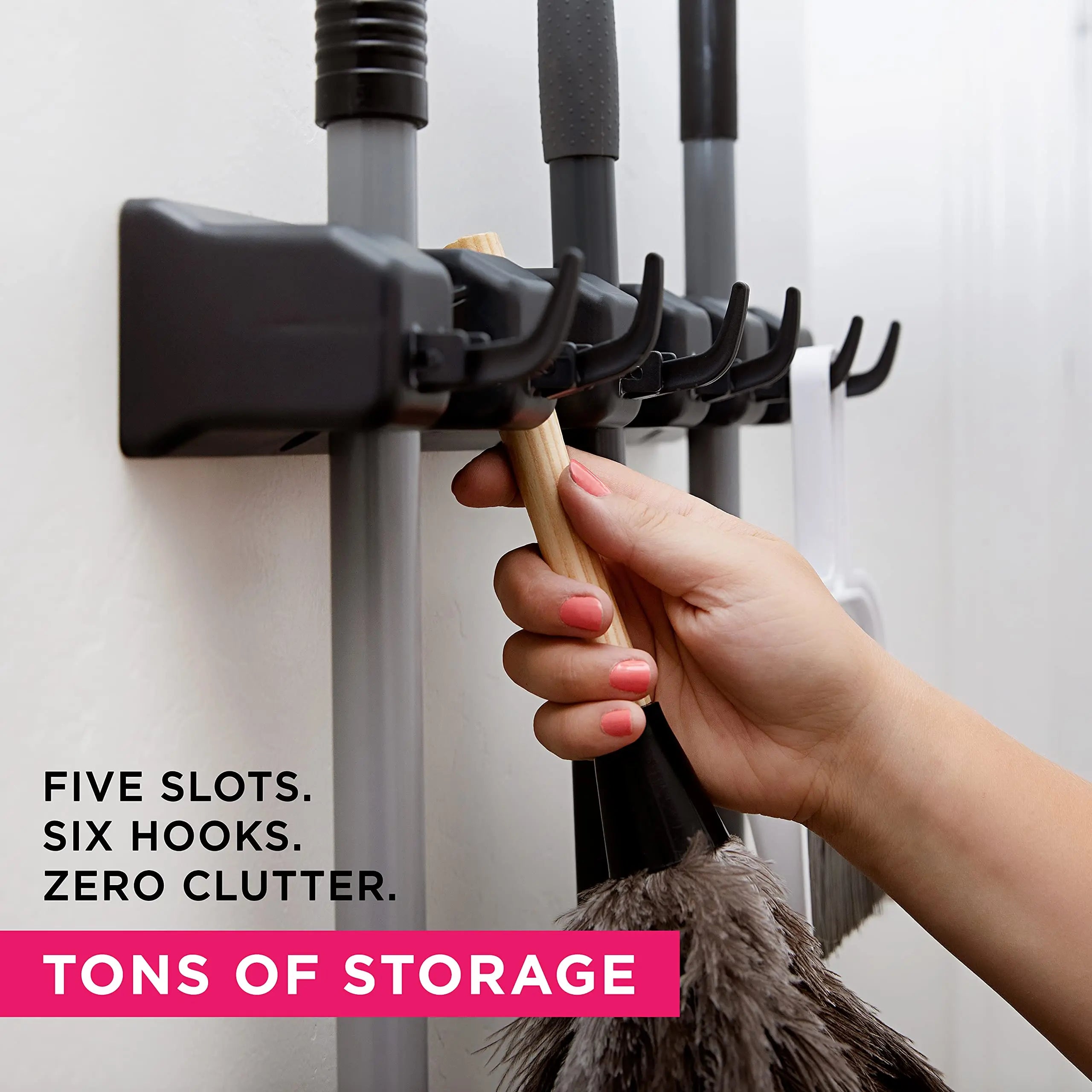 Wall Mount Mop Holder with Hooks Heavy Duty حامل ممسحة جداري بخطاطيف متين