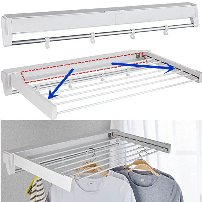 Collapsible Wall Mounted Clothes Drying Rack حامل تجفيف ملابس قابل للطي مثبت بالجدار